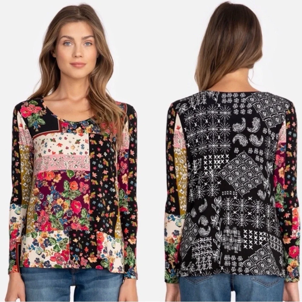 Johnny Was Santa Fe Favorite Floral Color Block Long Sleeve tee size small - Picture 2 of 7